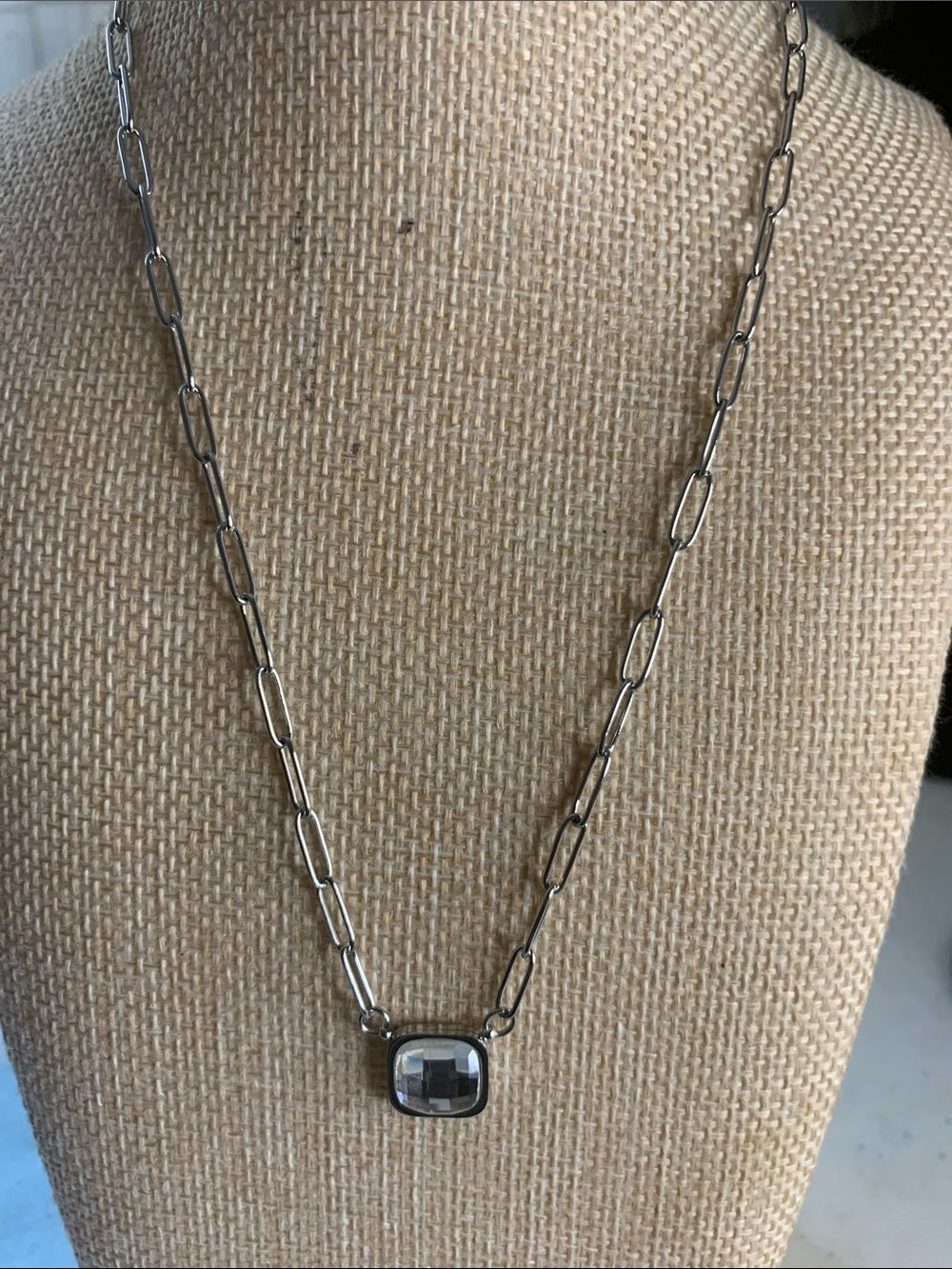 Plunder Silver-Tone stainless steel Faceted Square Pendant Necklace
